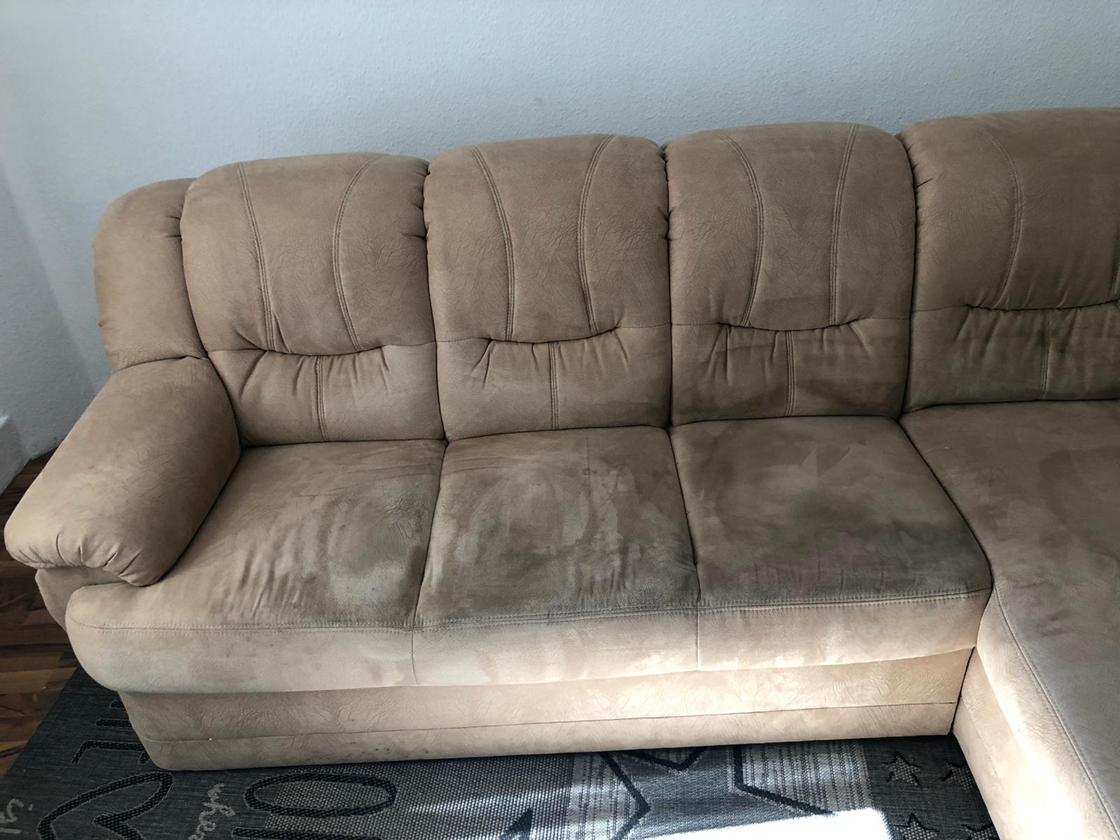 Vorher: Couch · Stoff vor der Reinigung