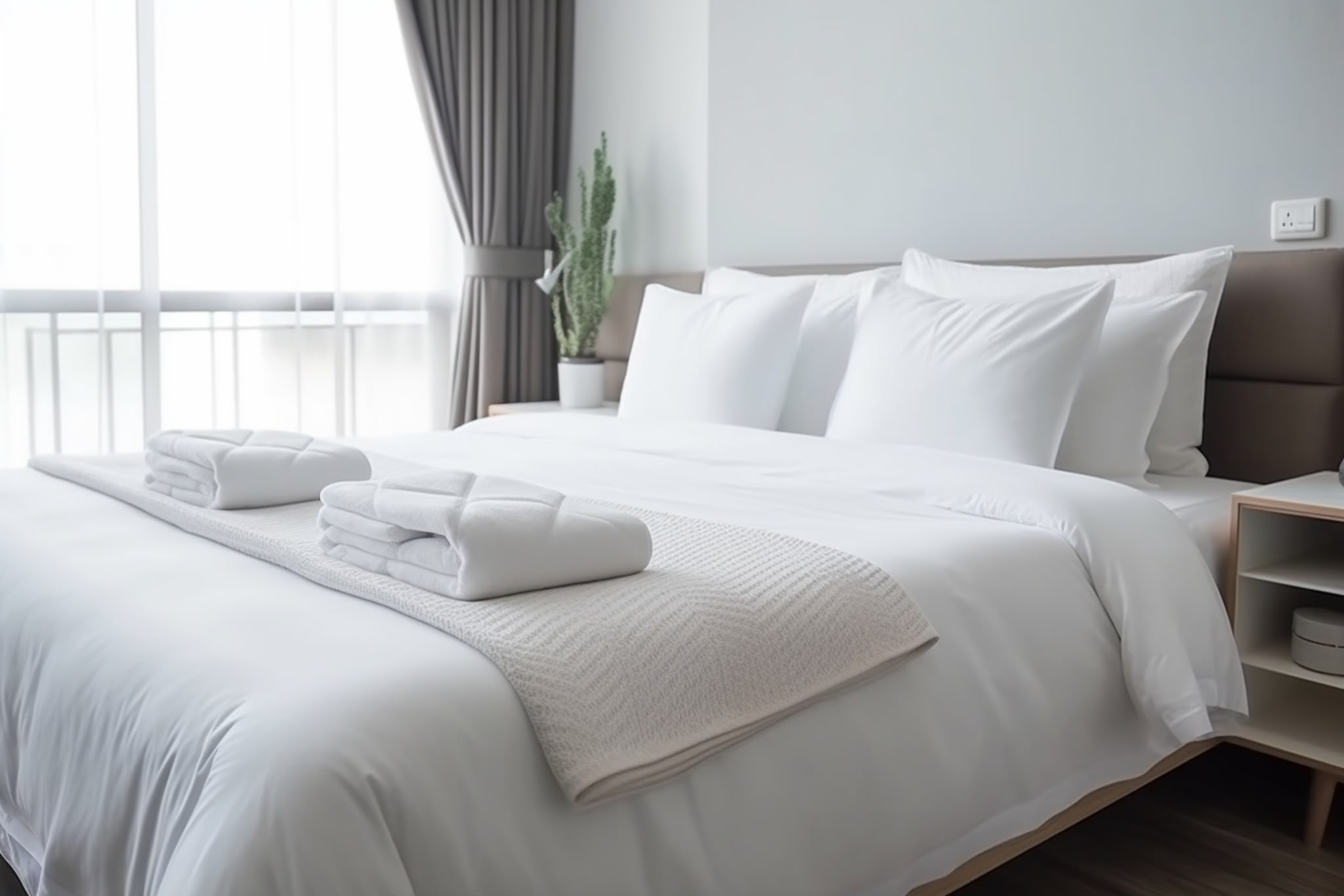 Weißes, frisch bezogenes Hotelbett